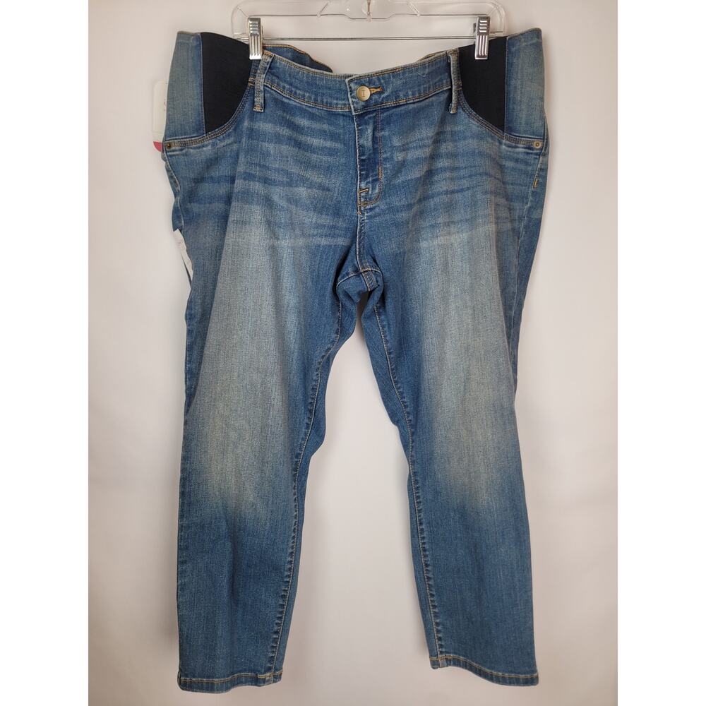 Isabel Maternity Skinny Crop Under Belly Medium Blue Side Panel Jeans Sz 18/34